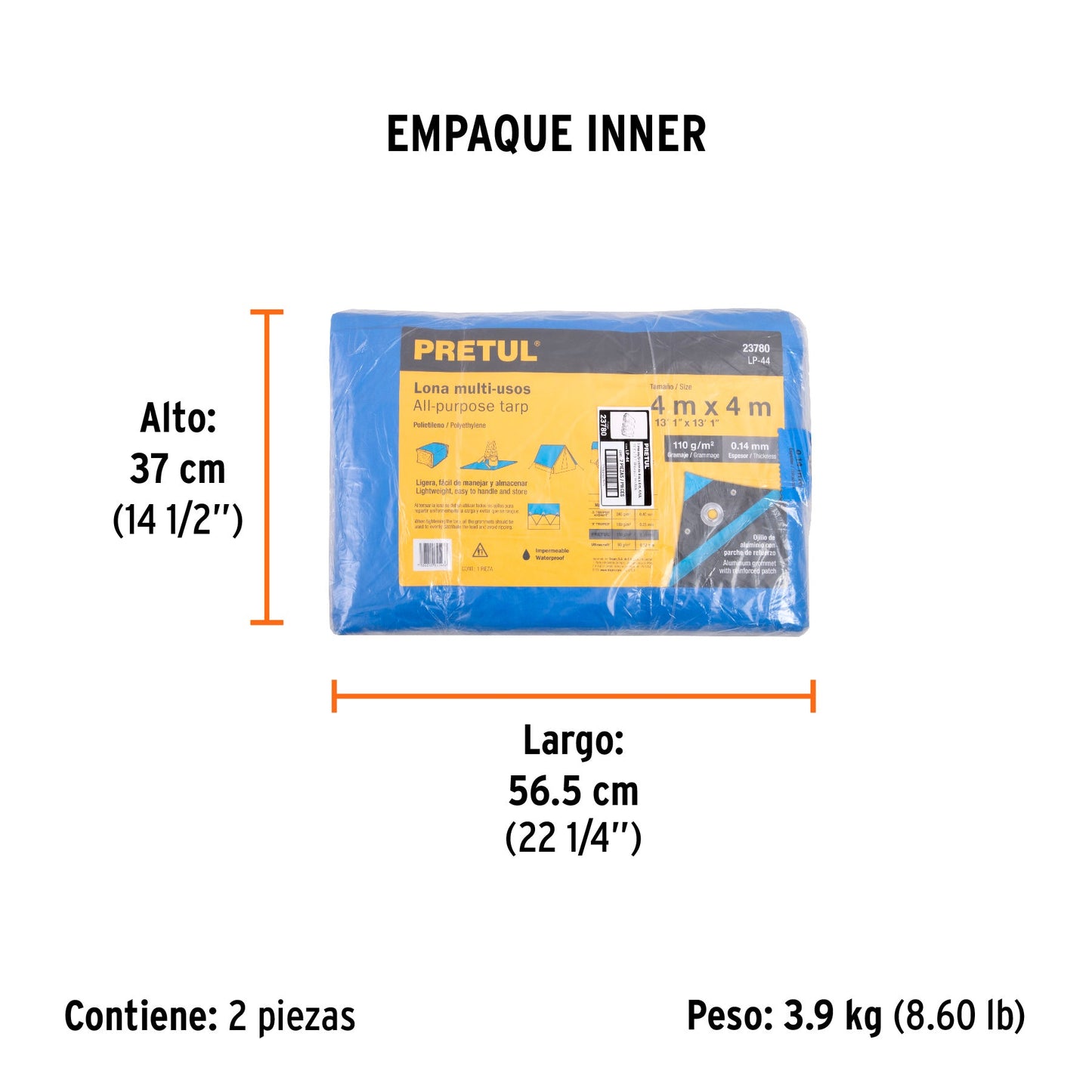 Lona de polietileno 4 x 4 m, azul, 110 g/m2, PRETUL | LP-44 | 23780