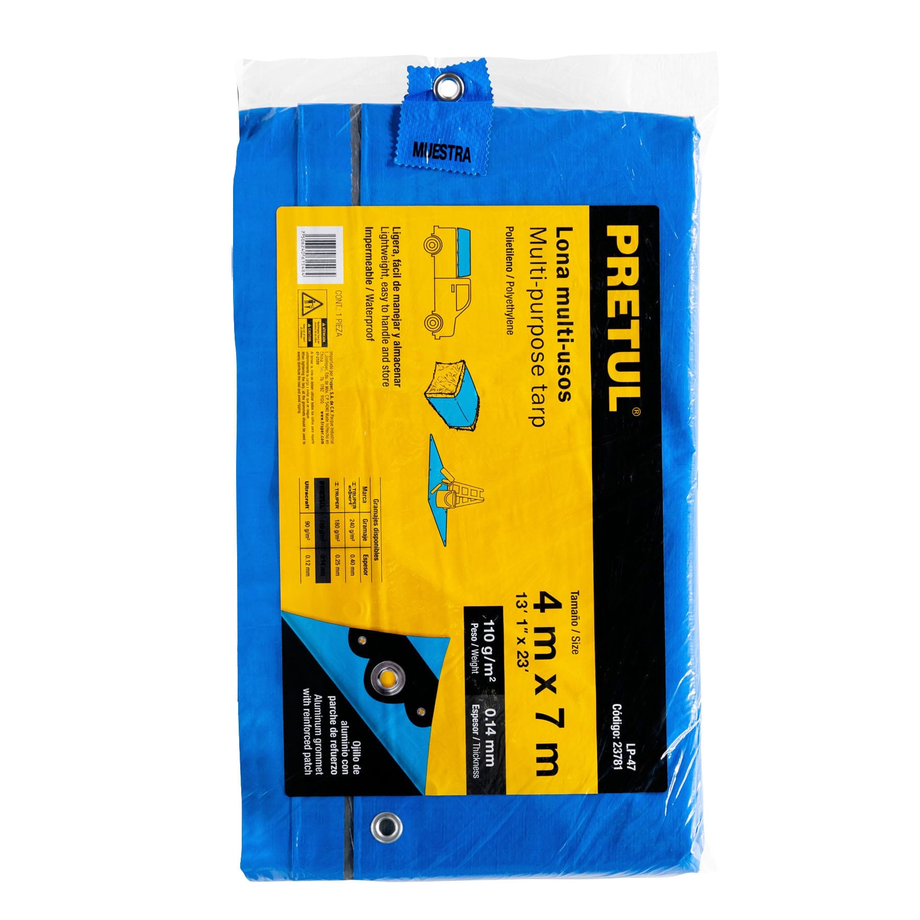 Lona de polietileno 4 x 7 m, azul, 110 g/m2, PRETUL | LP-47 | 23781