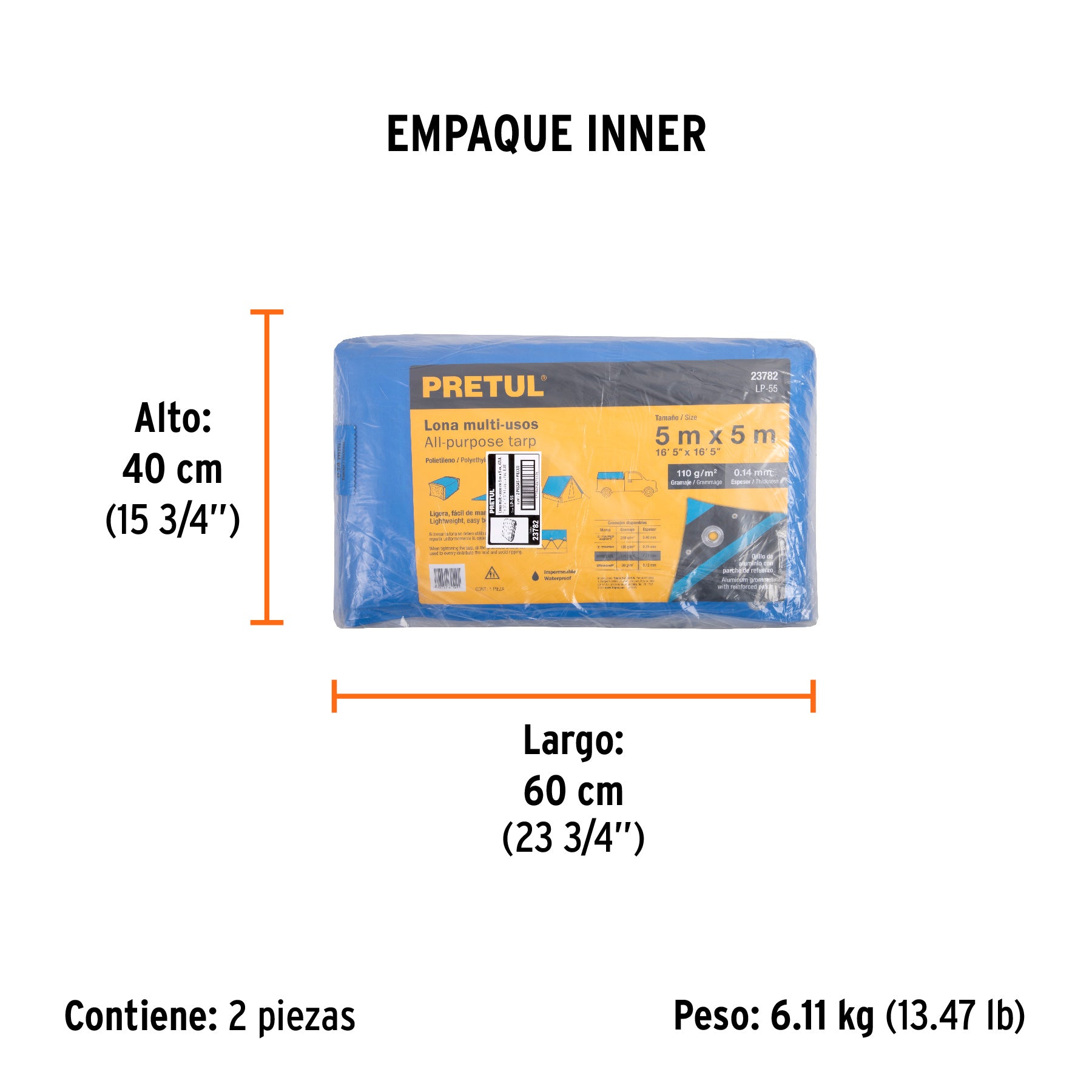 Lona de polietileno 5 x 5 m, azul, 110 g/m2, PRETUL | LP-55 | 23782