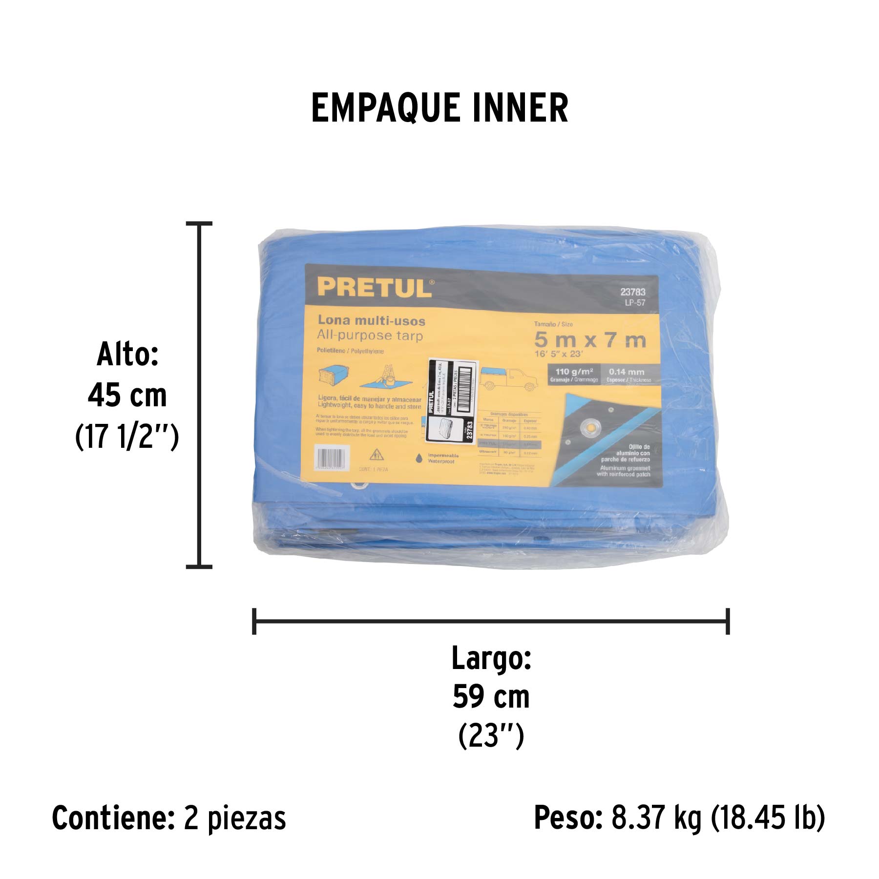 Lona de polietileno 5 x 7 m, azul, 110 g/m2, PRETUL | LP-57 | 23783