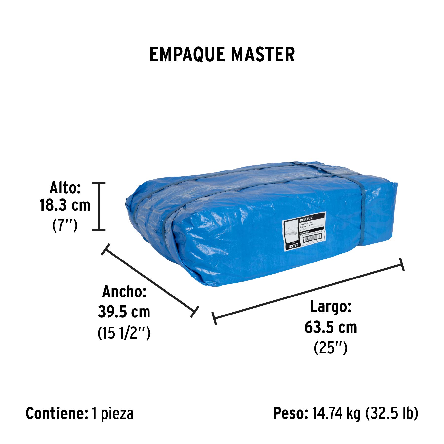 Lona de polietileno 9 x 14 m, azul, 110 g/m2, PRETUL | LP-914 | 23787