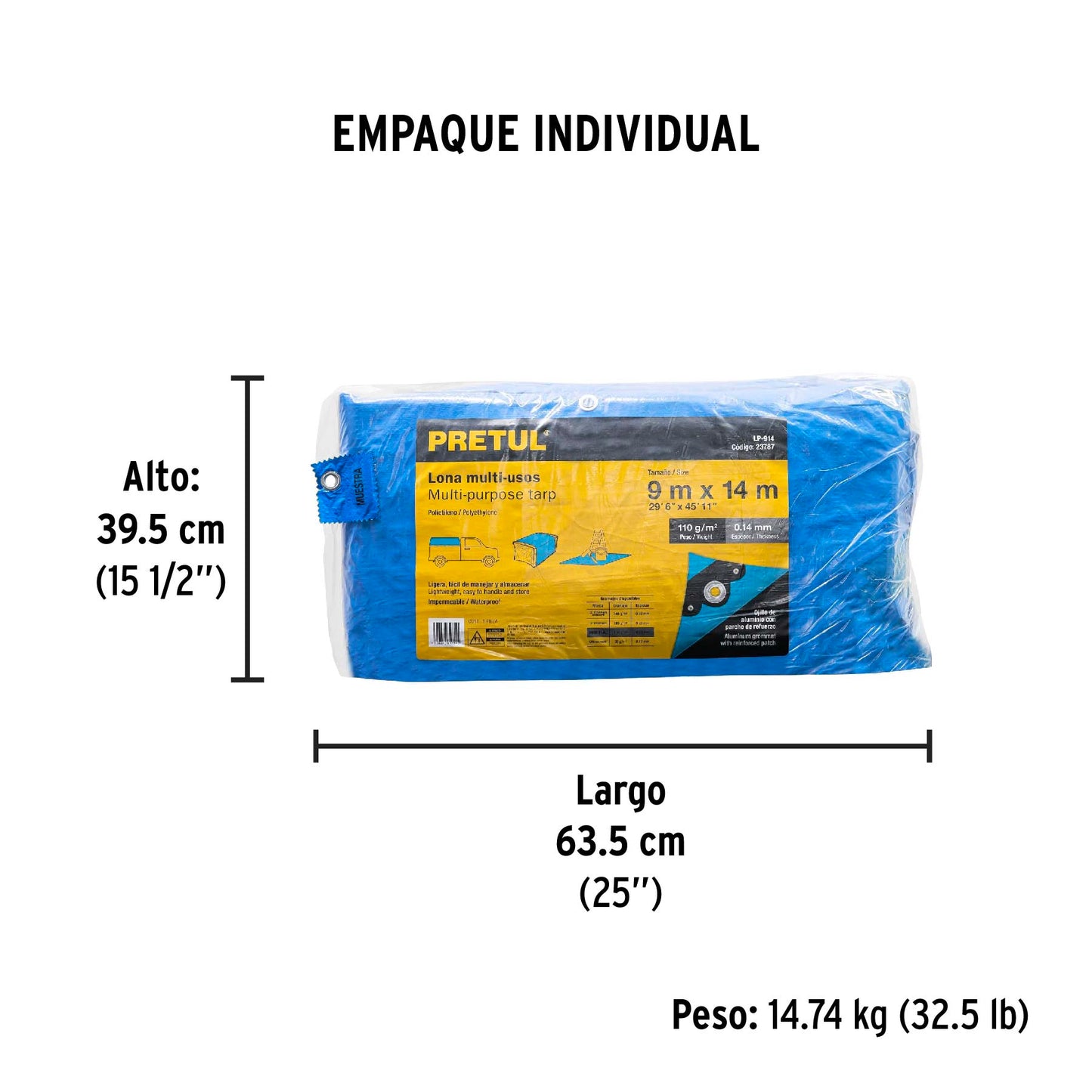 Lona de polietileno 9 x 14 m, azul, 110 g/m2, PRETUL | LP-914 | 23787