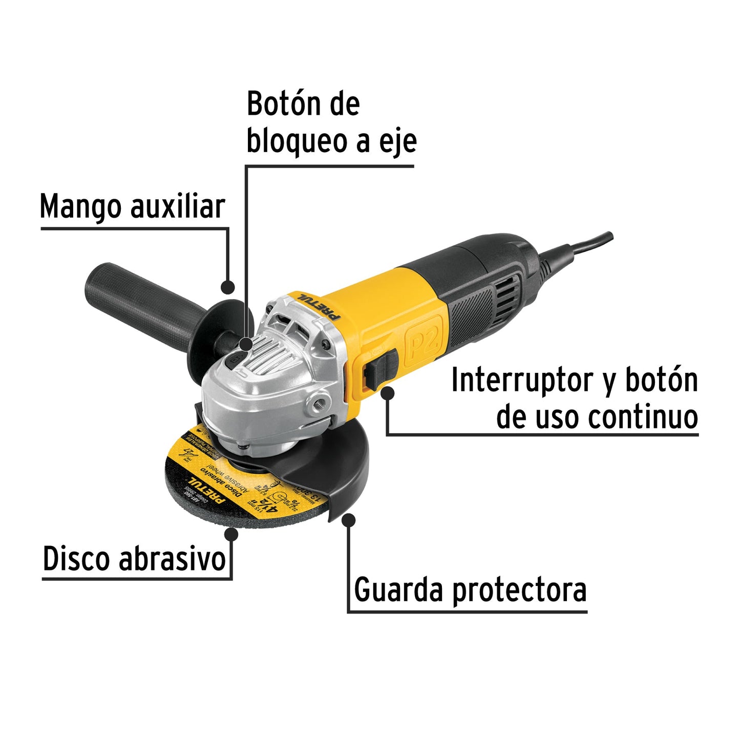 Esmeriladora angular 4-1/2', 700W, PRETUL | ESMA-4-1/2P2 | 24035
