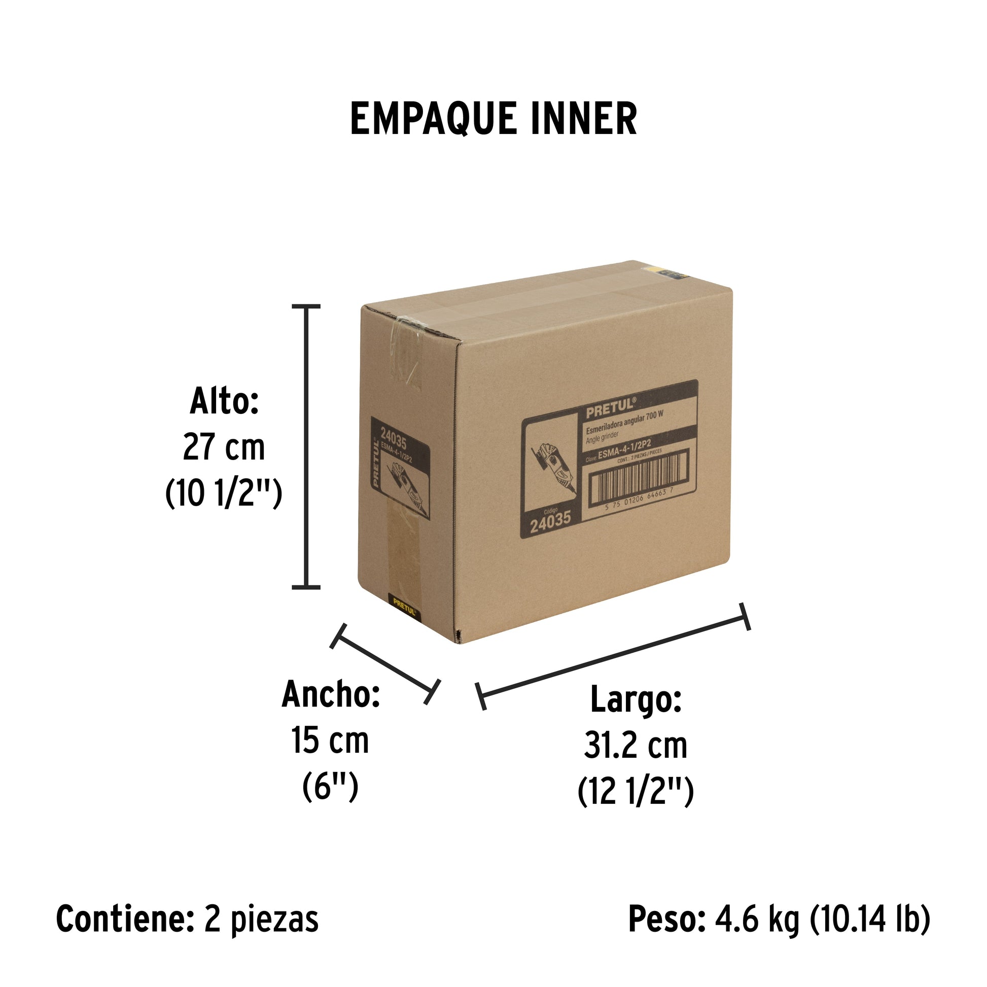 Esmeriladora angular 4-1/2', 700W, PRETUL | ESMA-4-1/2P2 | 24035