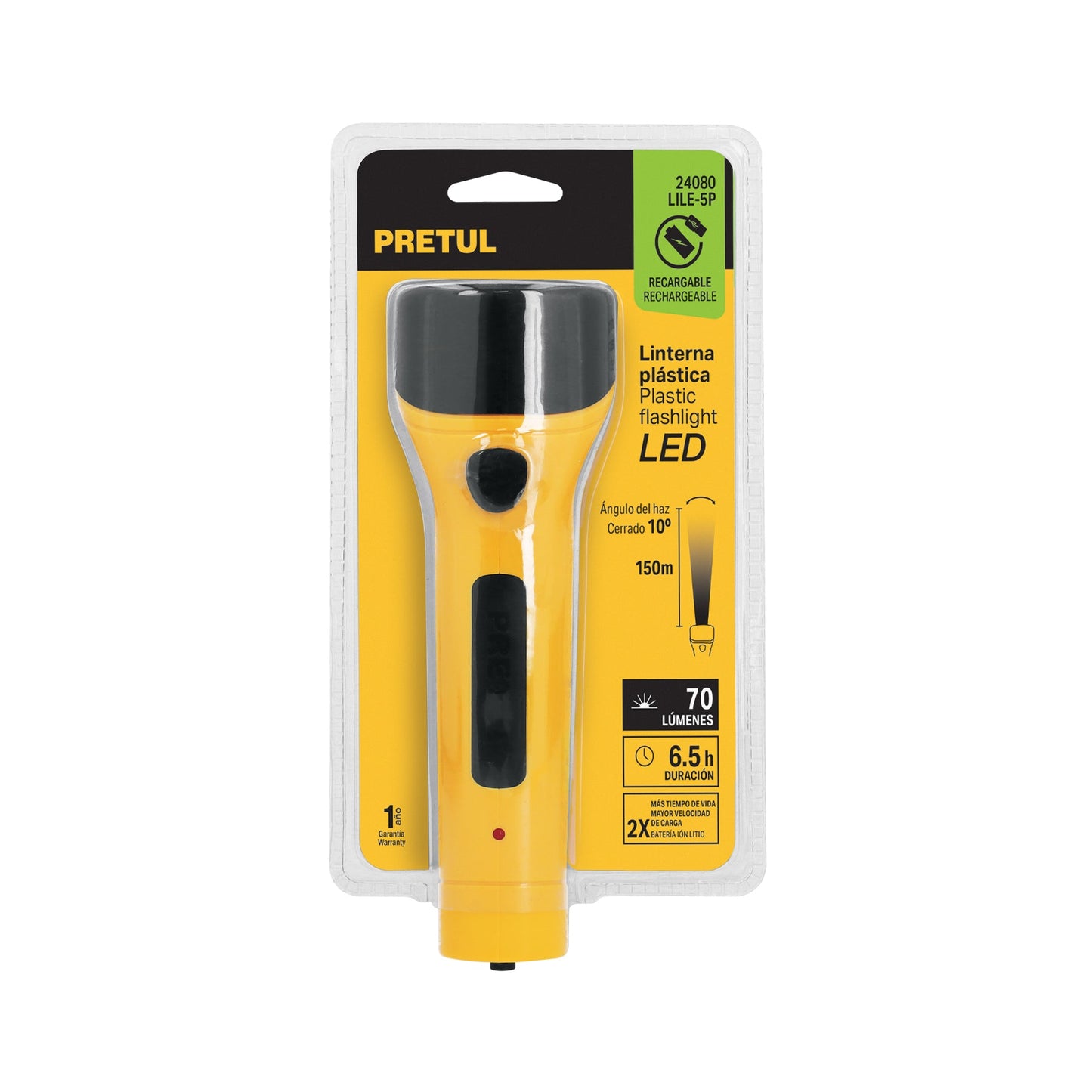 Linterna plástica de LED, 70 lm, recargable, PRETUL | LILE-5P | 24080