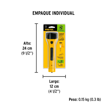 Linterna plástica de LED, 80 lm, recargable, PRETUL | LILE-7P | 24082