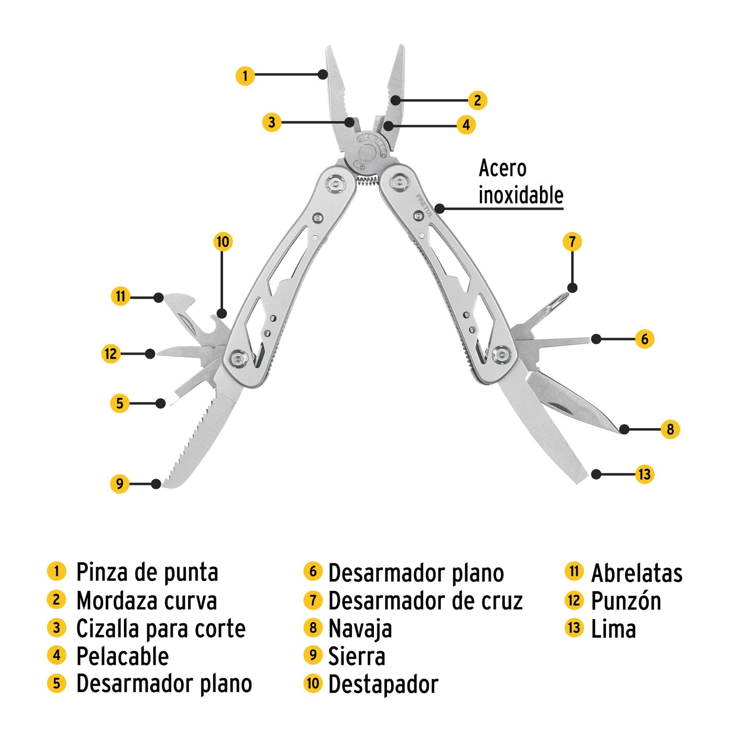 Multiherramienta con 13 funciones,PRETUL | NAMU-13P | 24105