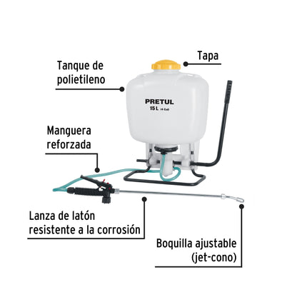 Fumigador de 15 L manual de mochila, Pretul | FM-15P | 24583