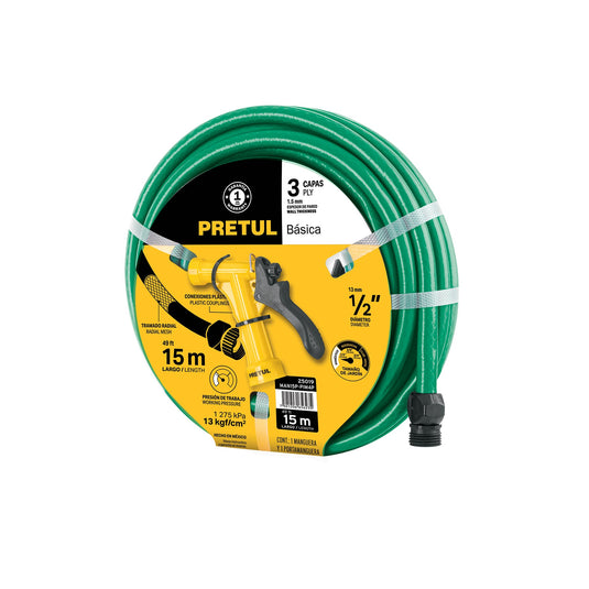 Combo manguera MAN-15X1/2P y pistola de riego PIM-4P, PRETUL | MAN15P-PIM4P | 25019