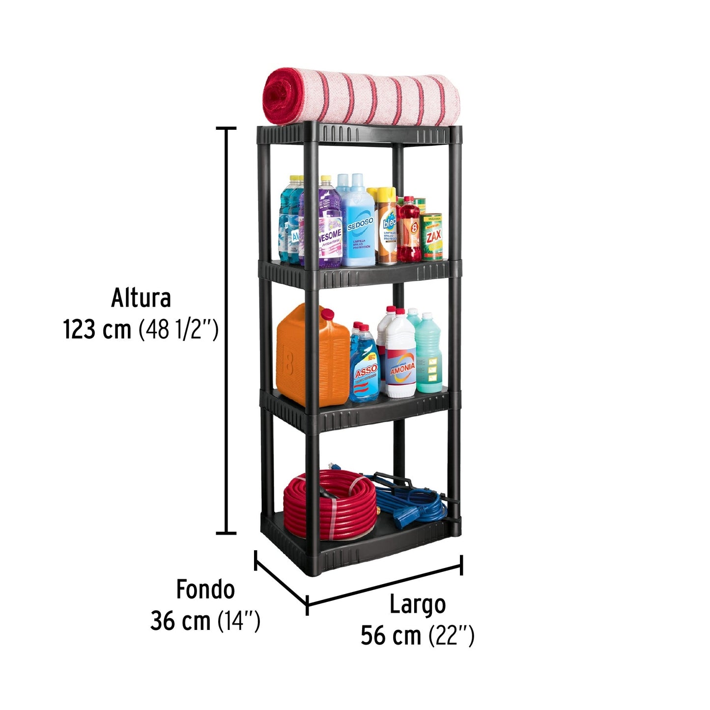 Estante plástico 4 repisas cap. 27 Kg, 123x36x56, PRETUL | EST-4P | 25075