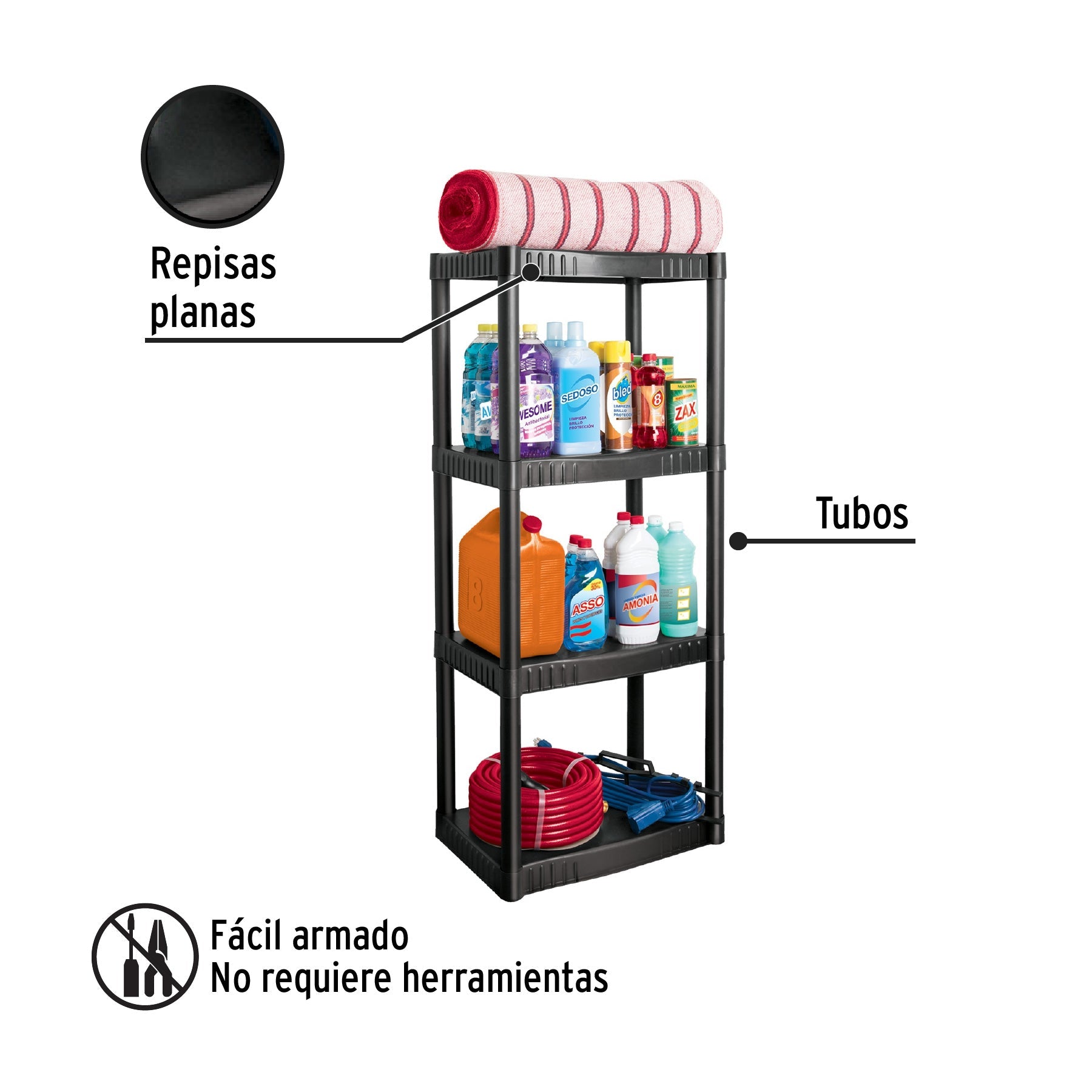 Estante plástico 4 repisas cap. 27 Kg, 123x36x56, PRETUL | EST-4P | 25075