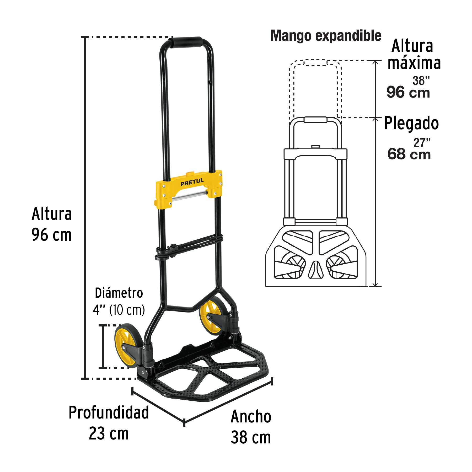 Diablo de carga, plegable, acero, 60 kg, Pretul | DIA-60P | 26029