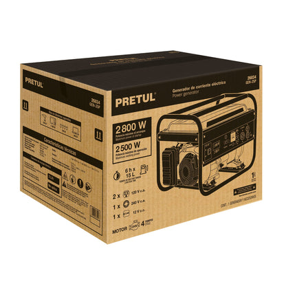 Generador portátil 2.5 kW motor a gasolina, PRETUL | GEN-25P | 26034