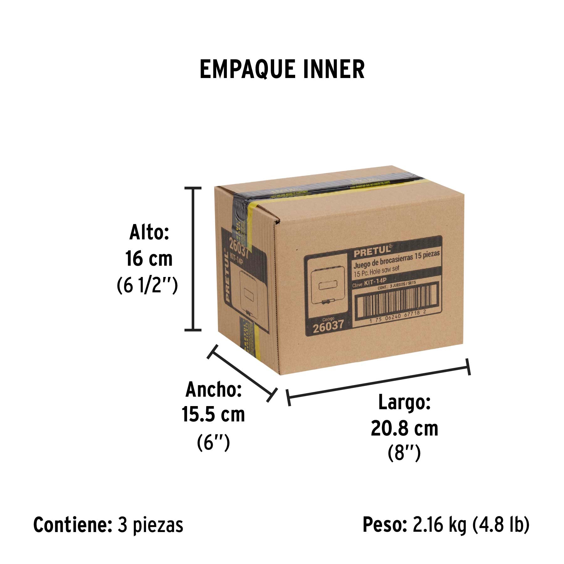 Juego de 12 brocasierras, 2 mandriles y llave allen, Pretul | KIT-14P | 26037