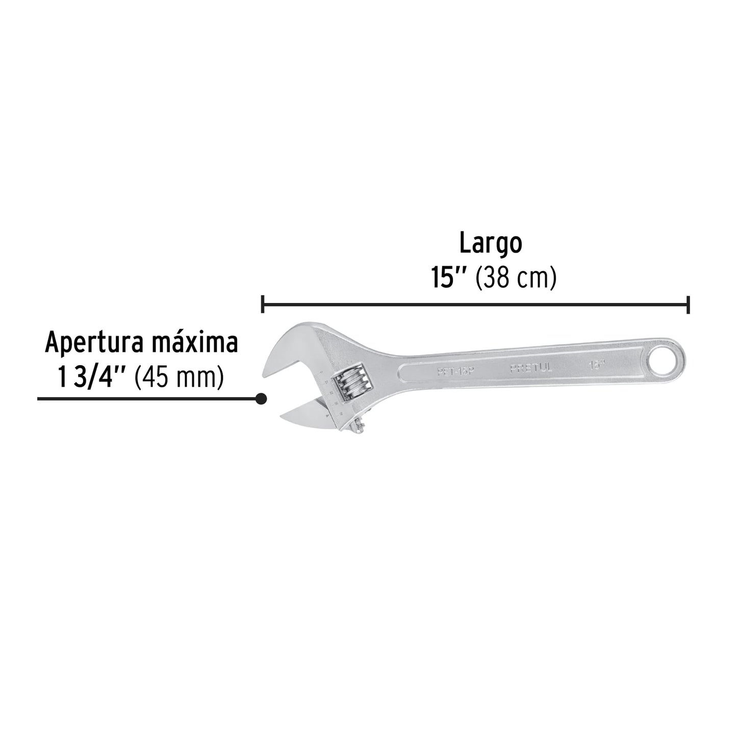 Llave ajustable (perico) 15' cromada, Pretul | PET-15P | 26054