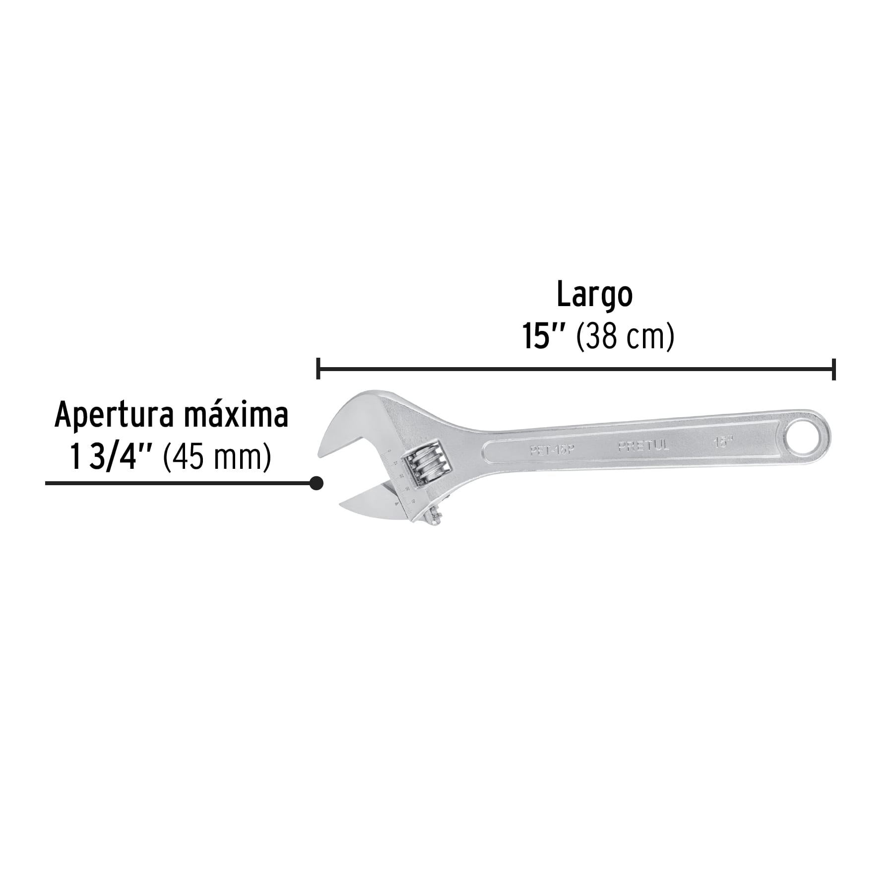 Llave ajustable (perico) 15' cromada, Pretul | PET-15P | 26054