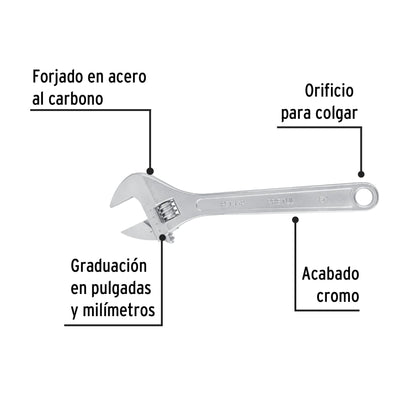 Llave ajustable (perico) 15' cromada, Pretul | PET-15P | 26054