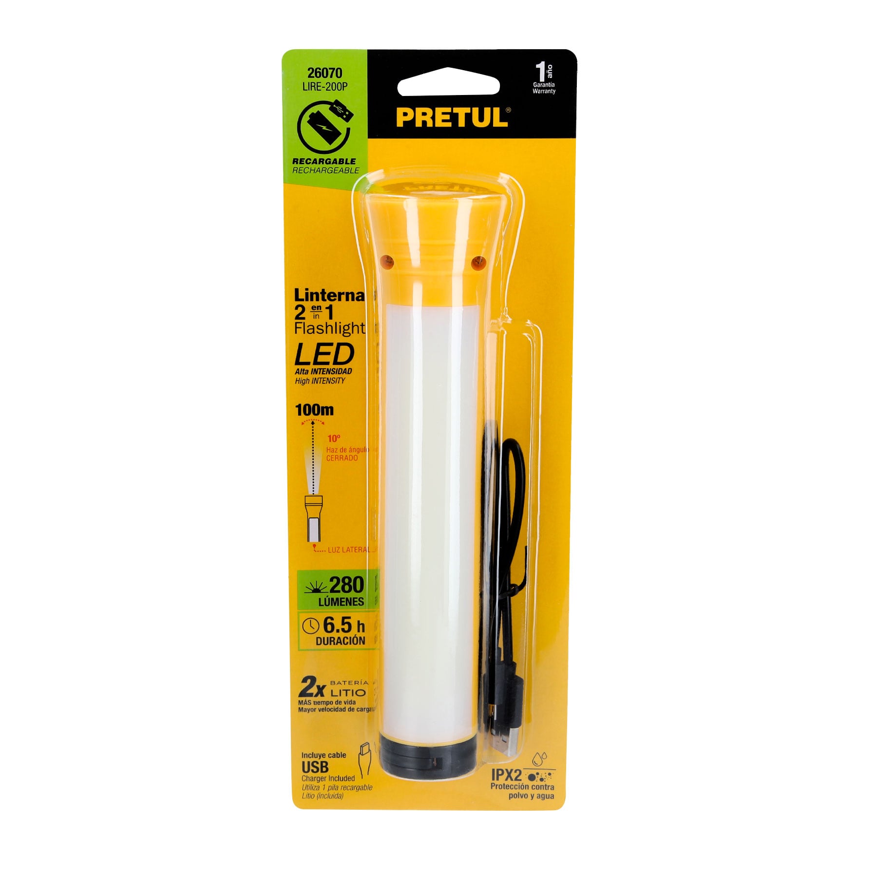Linterna plástica de LED, 100 lm, recargable, PRETUL | LIRE-200P | 26070