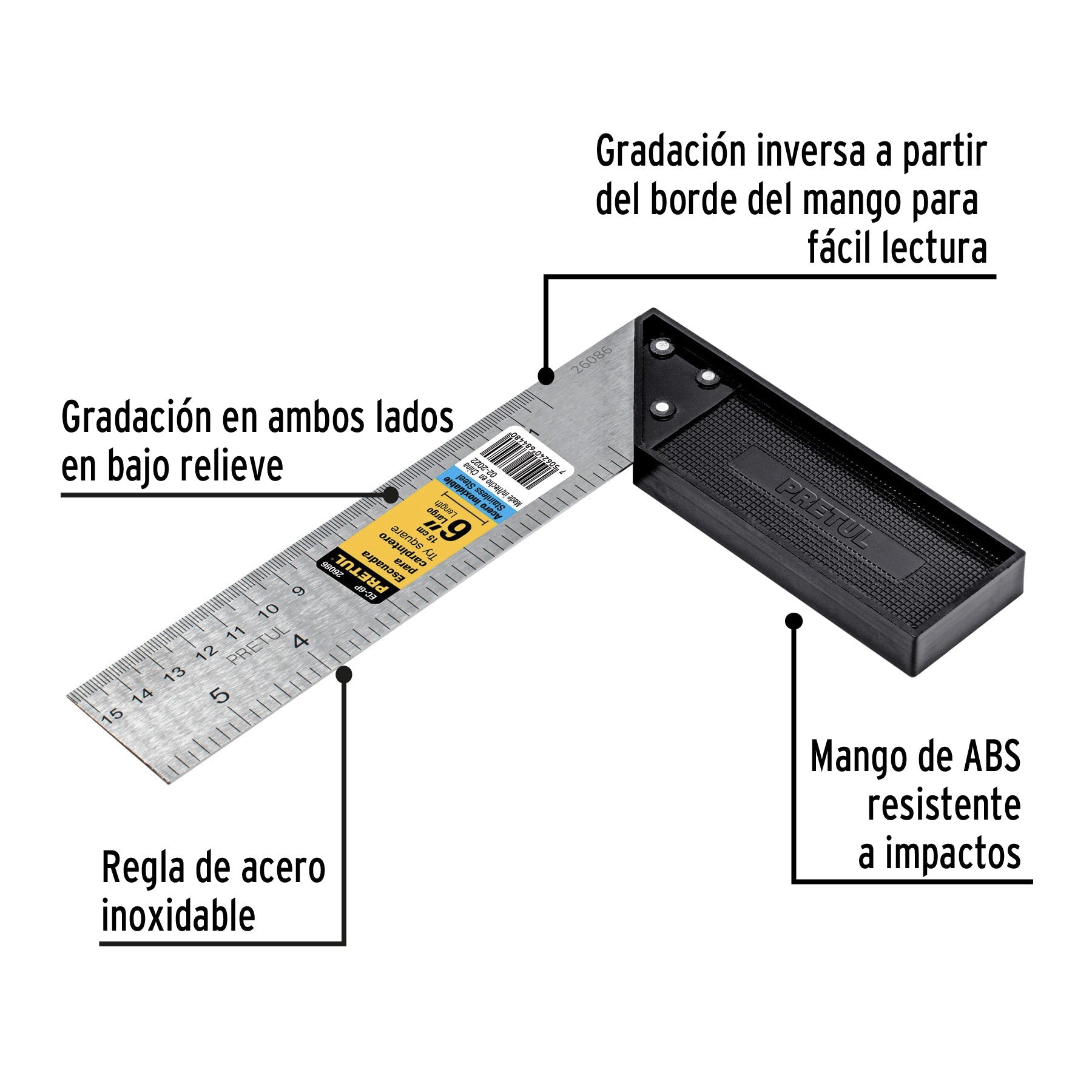 Escuadra 6' para carpintero, Pretul | EC-6P | 26086
