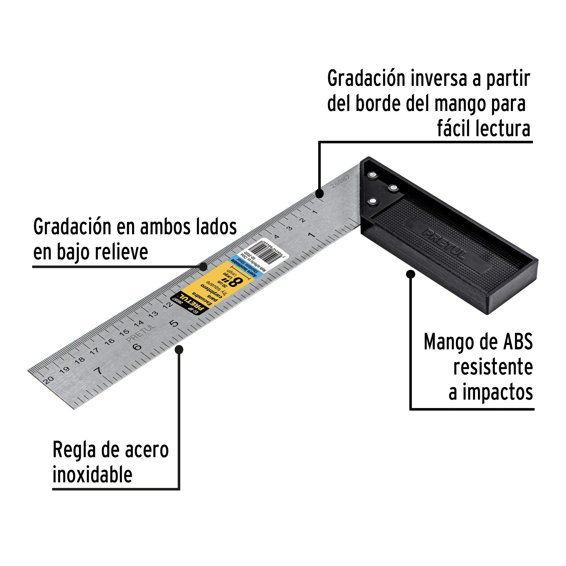 Escuadra 8' para carpintero, Pretul | EC-8P | 26087