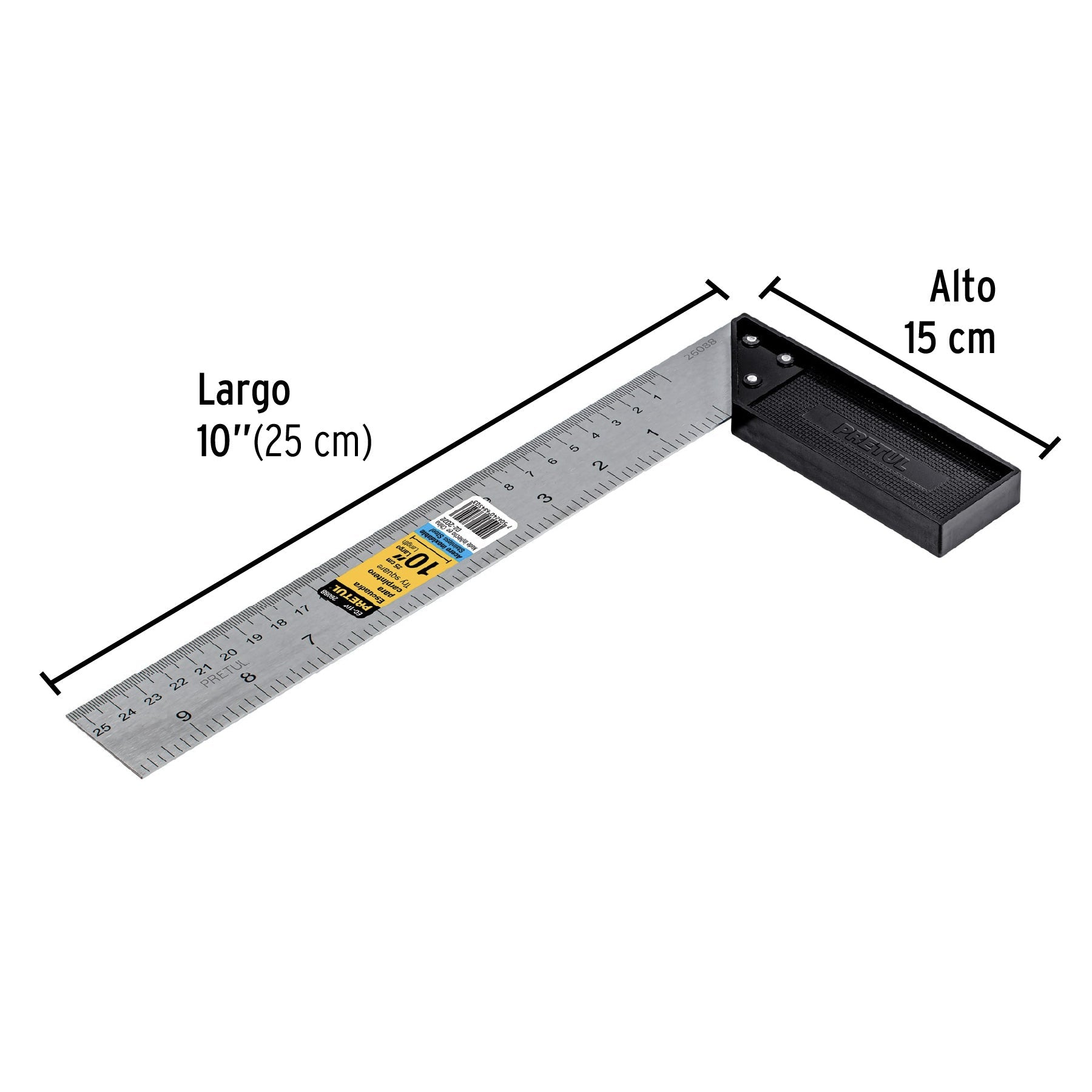 Escuadra 10' para carpintero, Pretul | EC-10P | 26088
