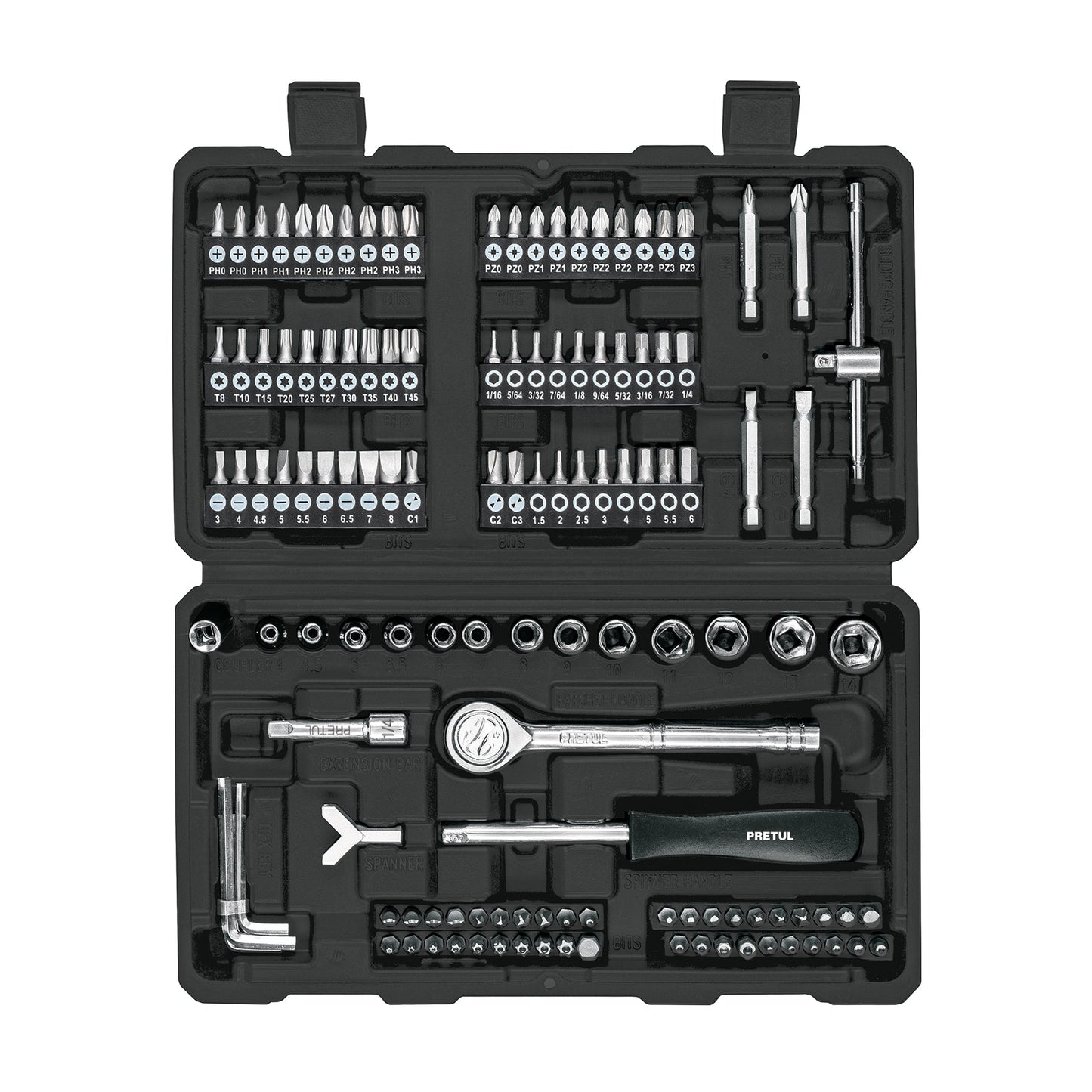 Juego de 130 herramientas 1/4' para mecánico, Pretul | SET-130 | 26091