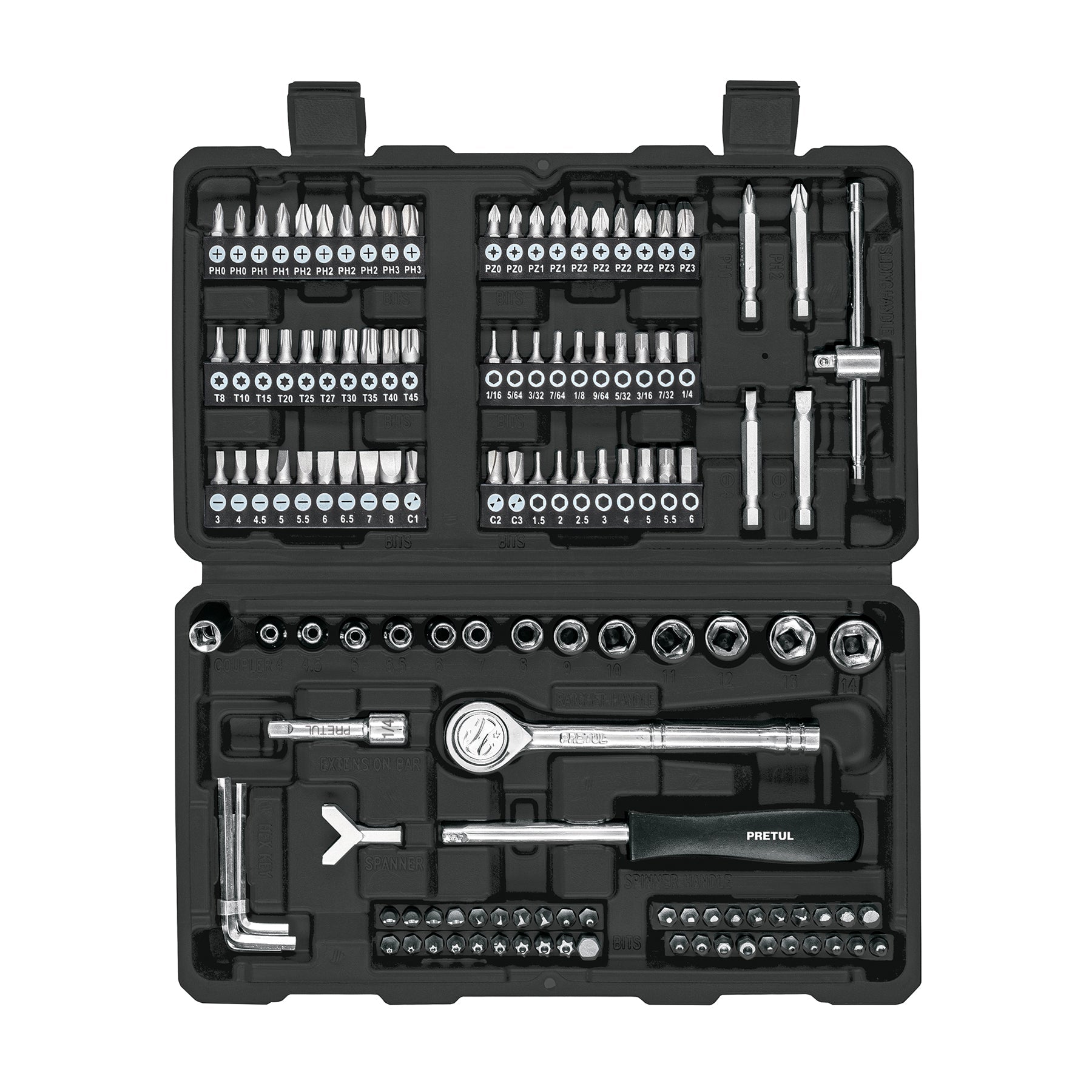Juego de 130 herramientas 1/4' para mecánico, Pretul | SET-130 | 26091