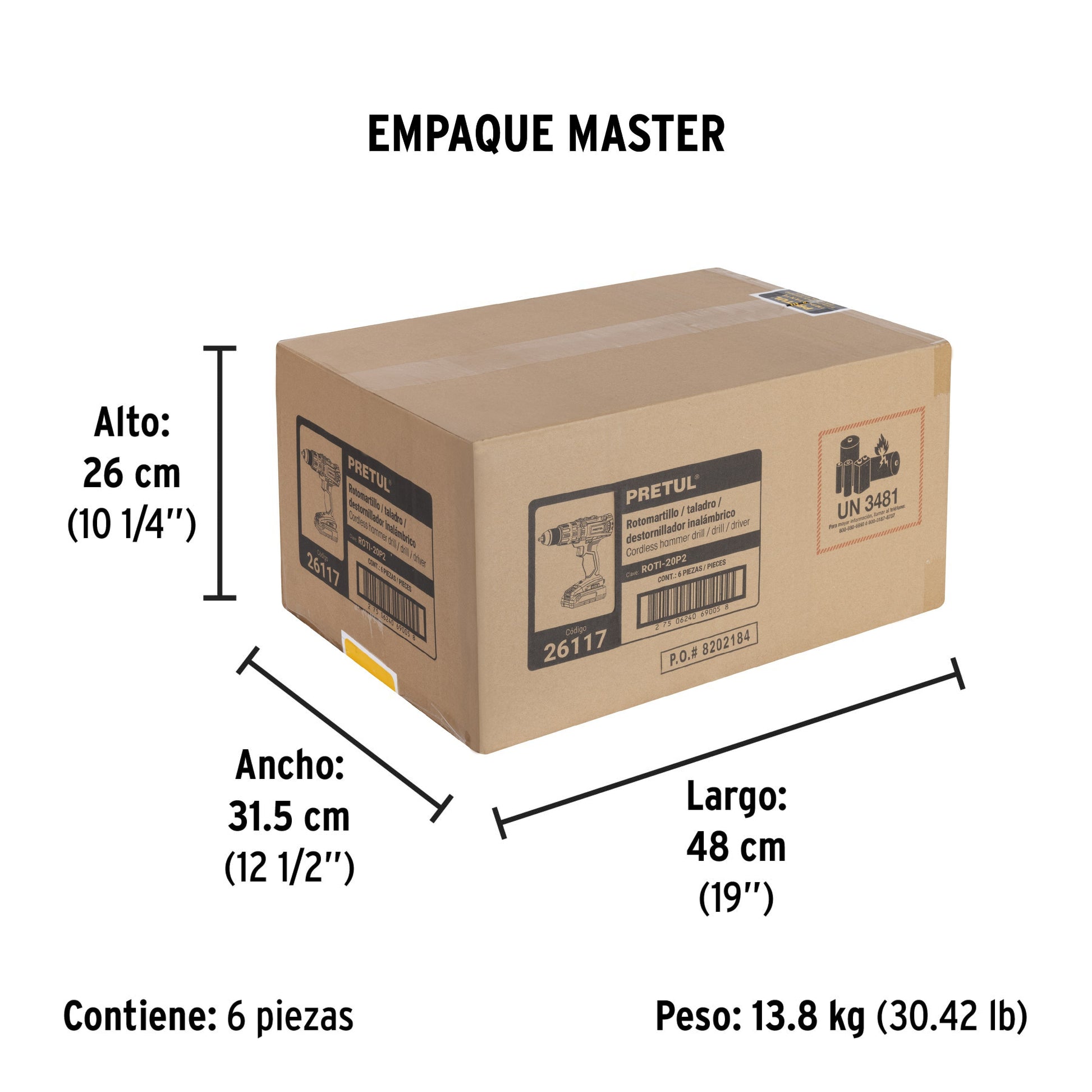 Rotomartillo 1/2', 20V, 1 batería 2Ah, PRETUL | ROTI-20P2 | 26117