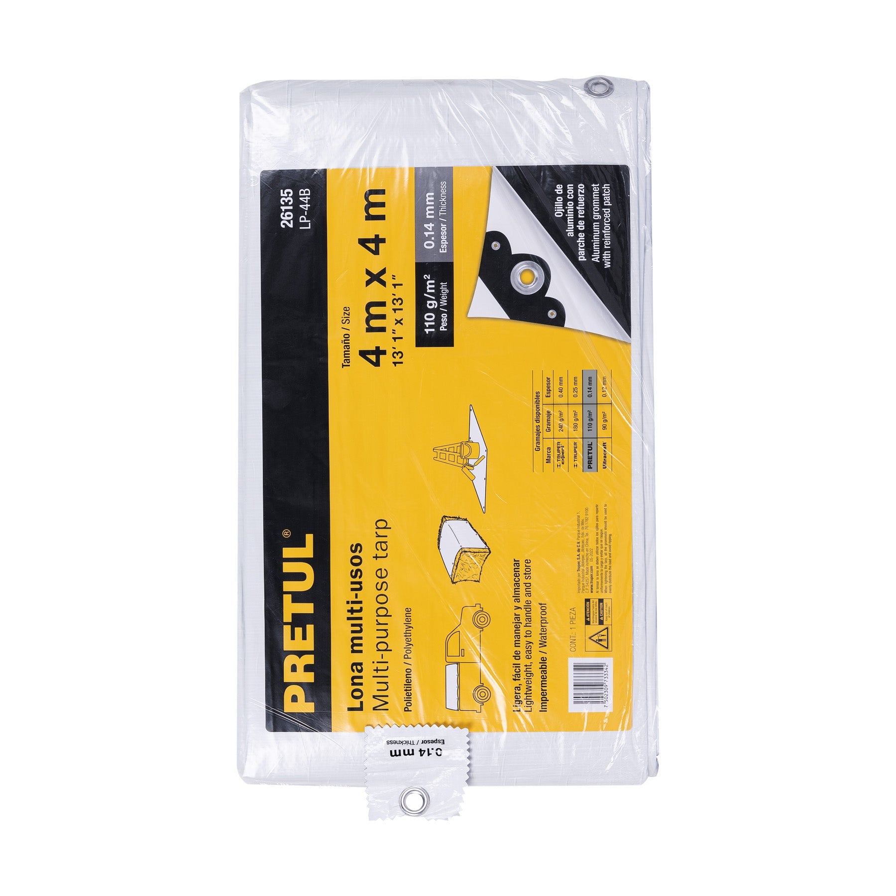 Lona de polietileno 4 x 4 m, blanca, 110 g/m2, PRETUL | LP-44B | 26135