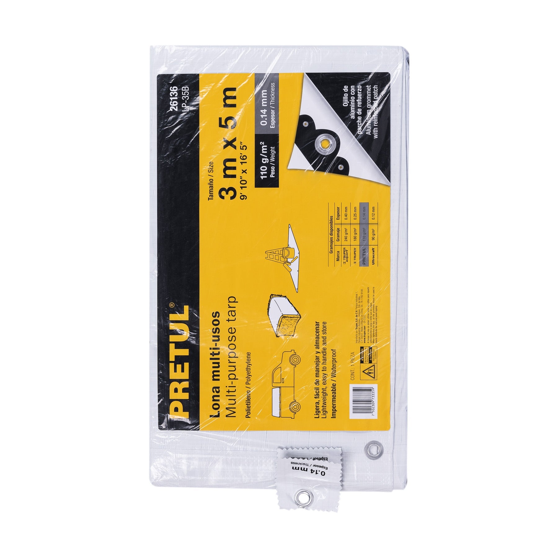 Lona de polietileno 3 x 5 m, blanca, 110 g/m2, PRETUL | LP-35B | 26136