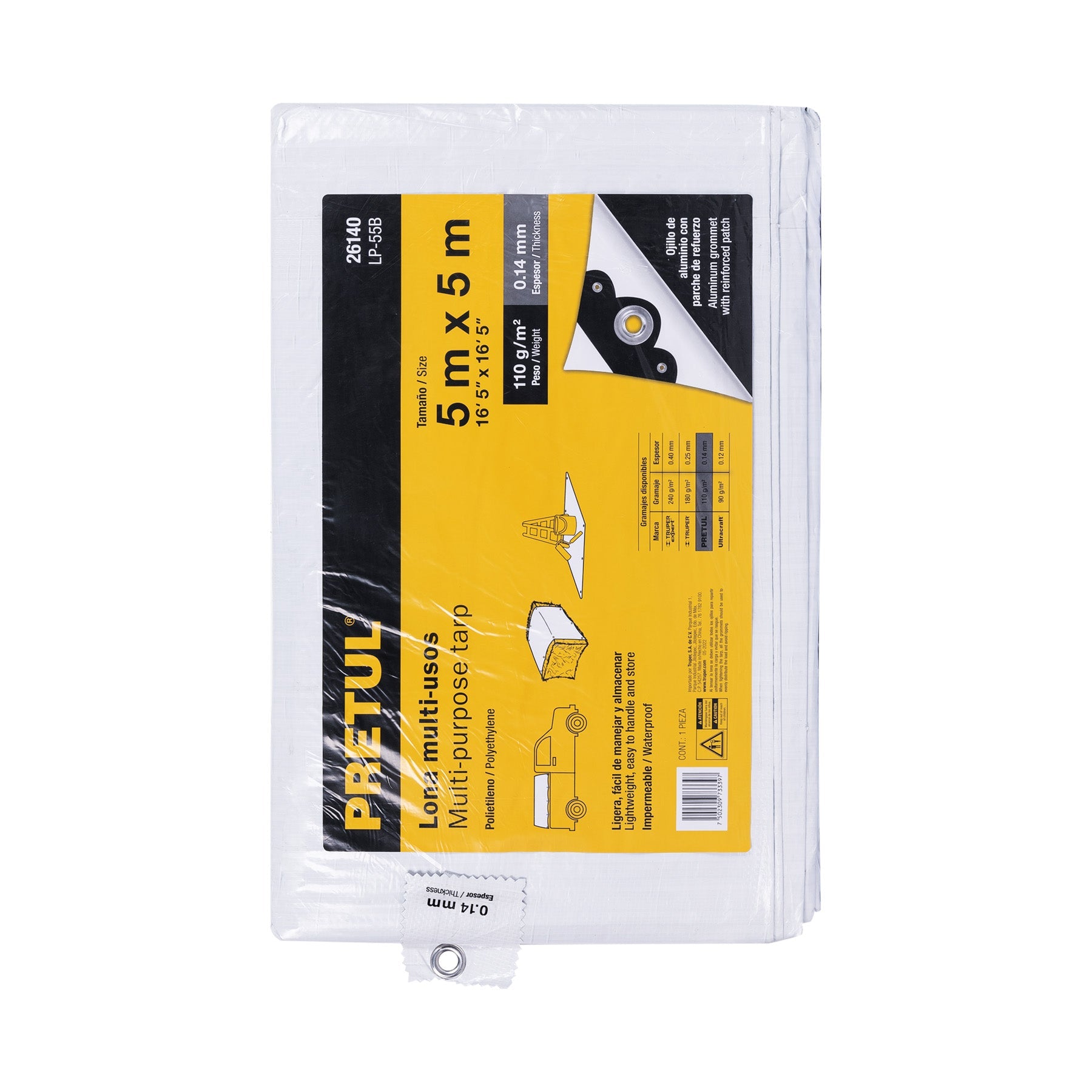 Lona de polietileno 5 x 5 m, blanca, 110 g/m2, PRETUL | LP-55B | 26140
