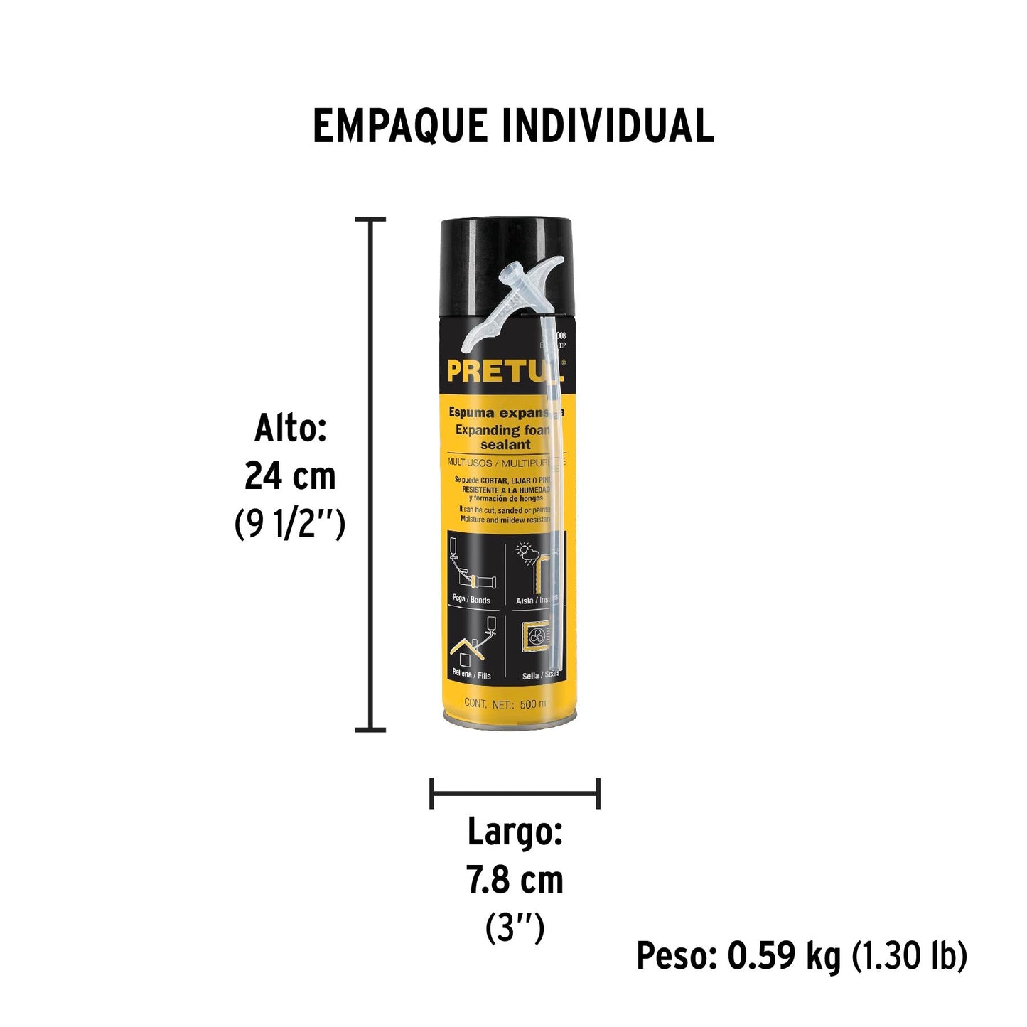 Espuma expansiva de poliuretano, 500 ml, PRETUL | ESEX-500P | 27008