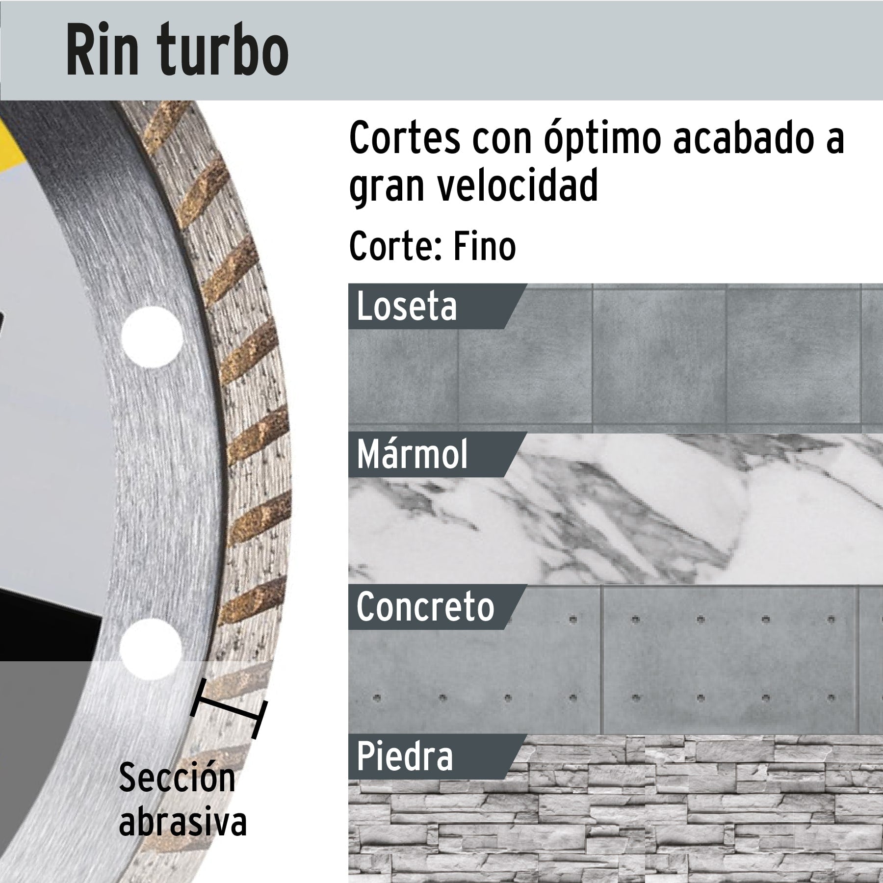 Disco de diamante de 4-1/2' x 1.2 mm, rin turbo, PRETUL | DID-245P | 27017