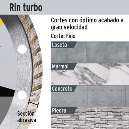 Disco de diamante de 4-1/2' x 1.2 mm, rin turbo, PRETUL | DID-245P | 27017