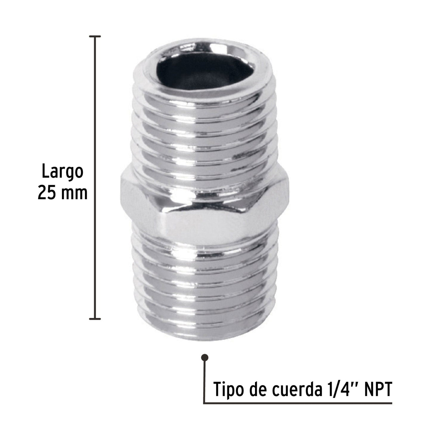 Niple de acero, macho-macho, cuerda 1/4' NPT, PRETUL | NIPLE-P | 27025