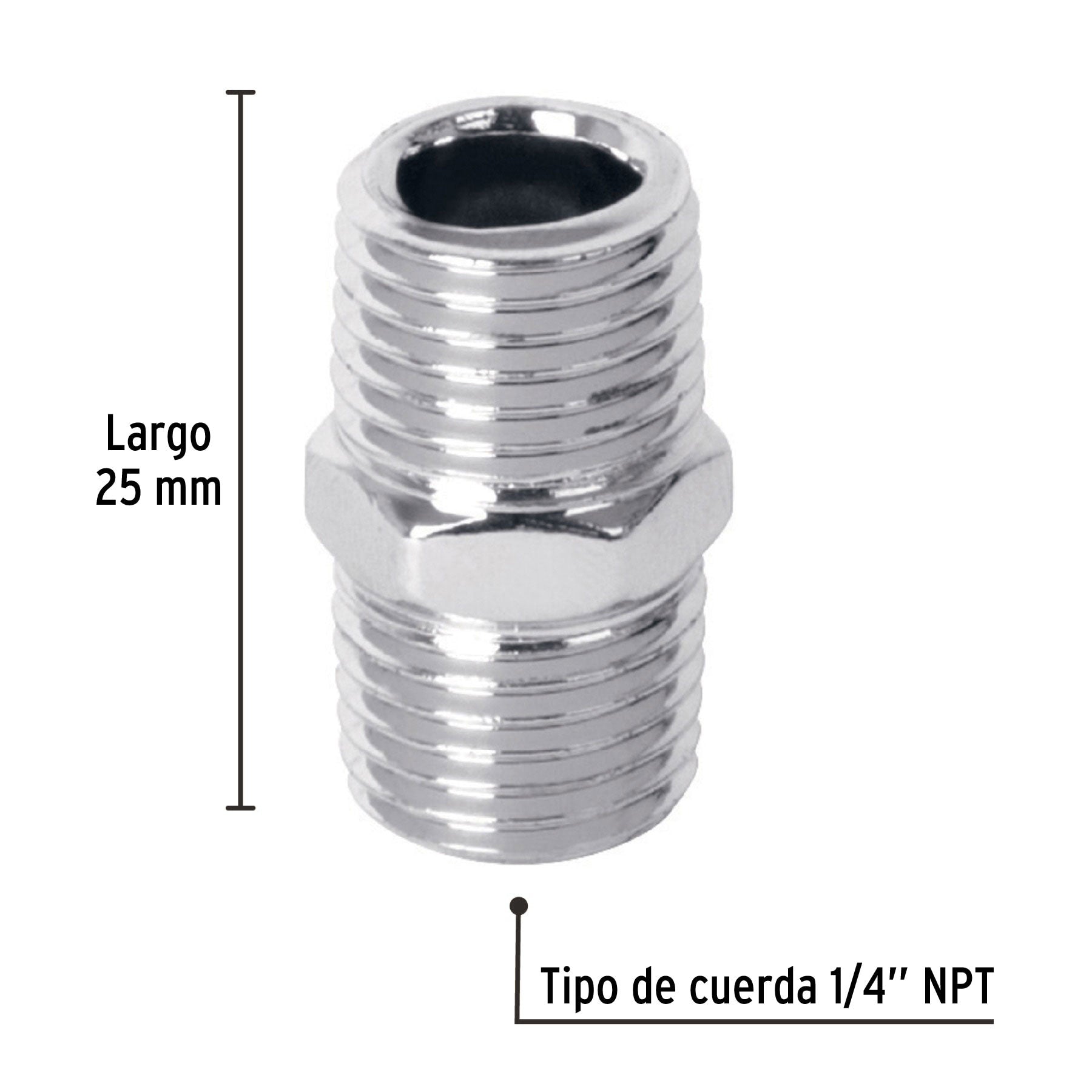 Niple de acero, macho-macho, cuerda 1/4' NPT, PRETUL | NIPLE-P | 27025