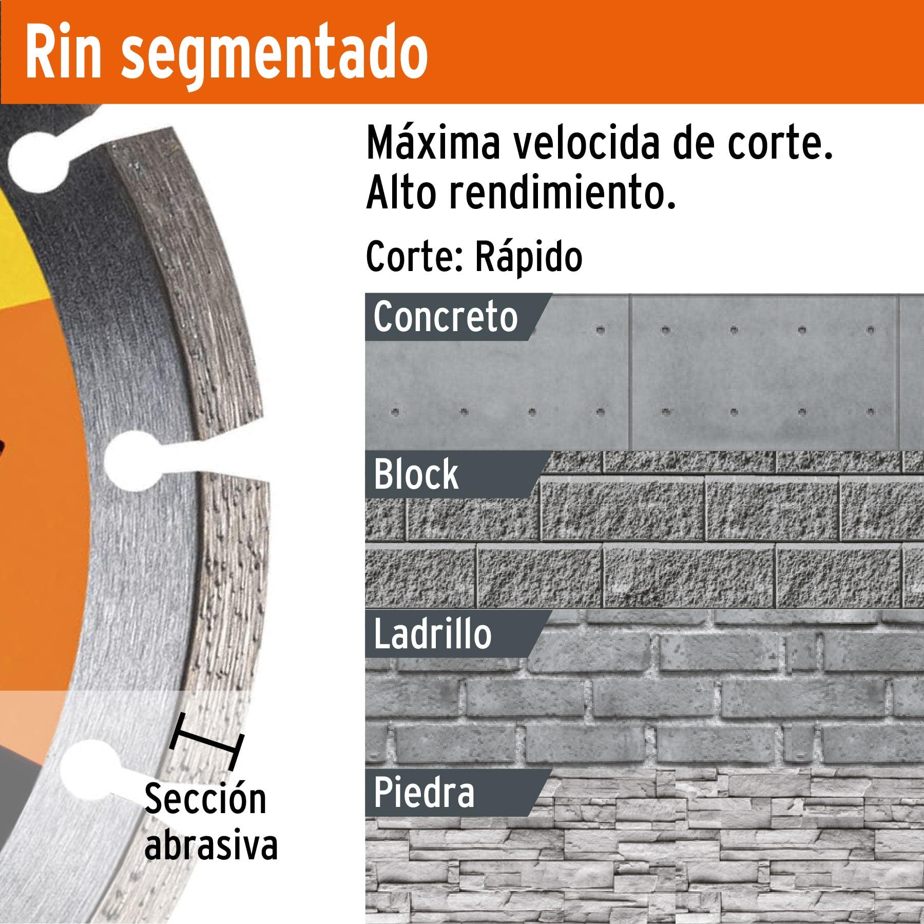 Disco de diamante de 4' x 1.2 mm rin segmentado, PRETUL | DID-340P | 27031
