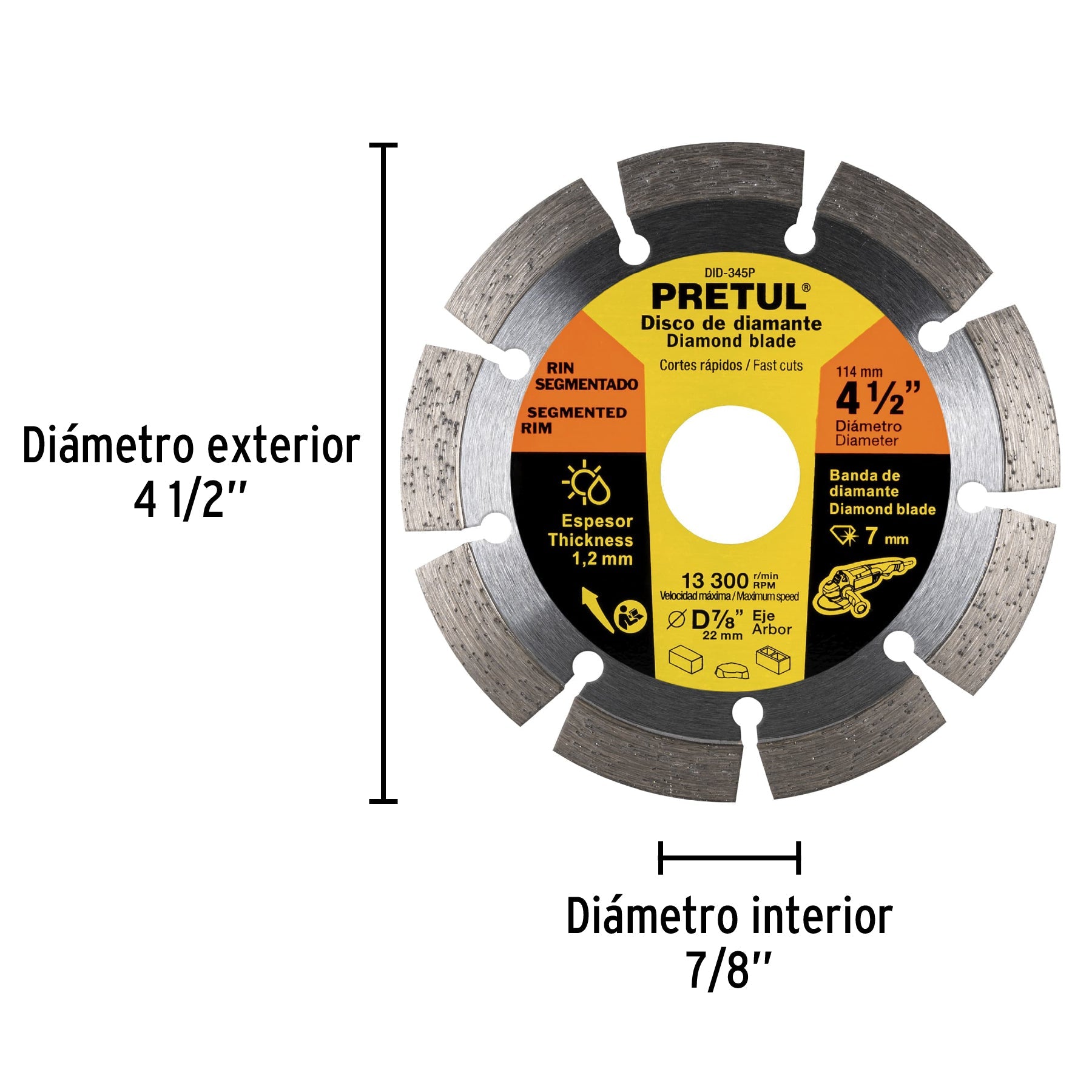 Disco de diamante de 4-1/2' x 1.2 mm rin segmentado, PRETUL | DID-345P | 27032