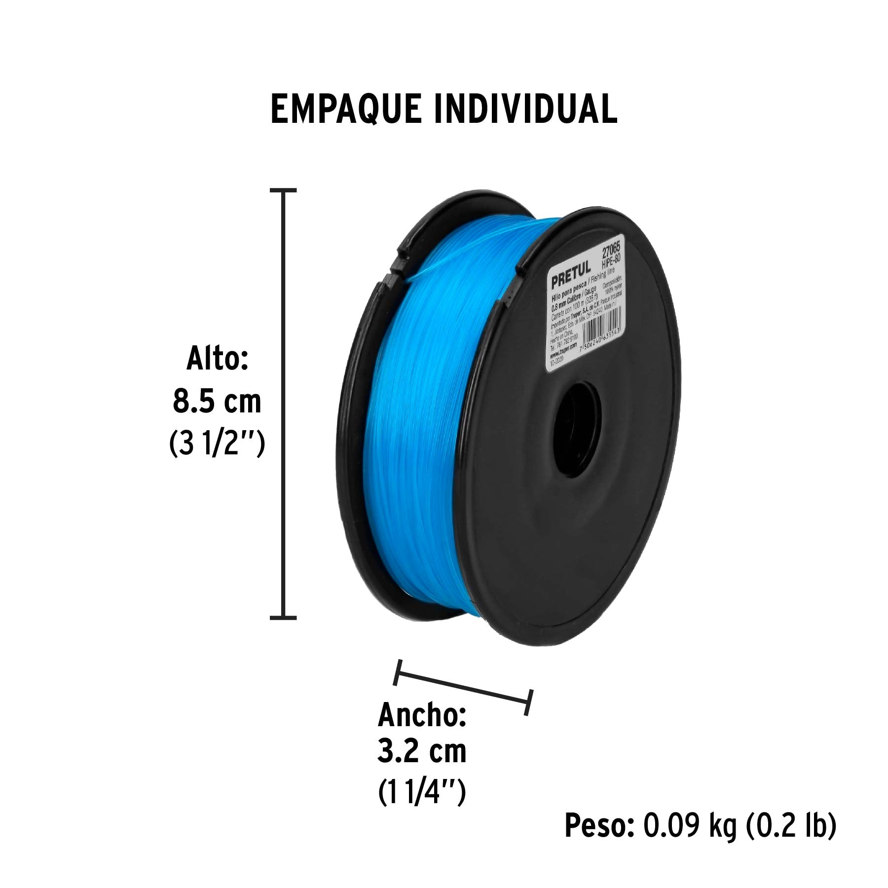 Carrete con 100 m de hilo para pesca azul calibre 0.80 mm | HIPE-80 | 27065