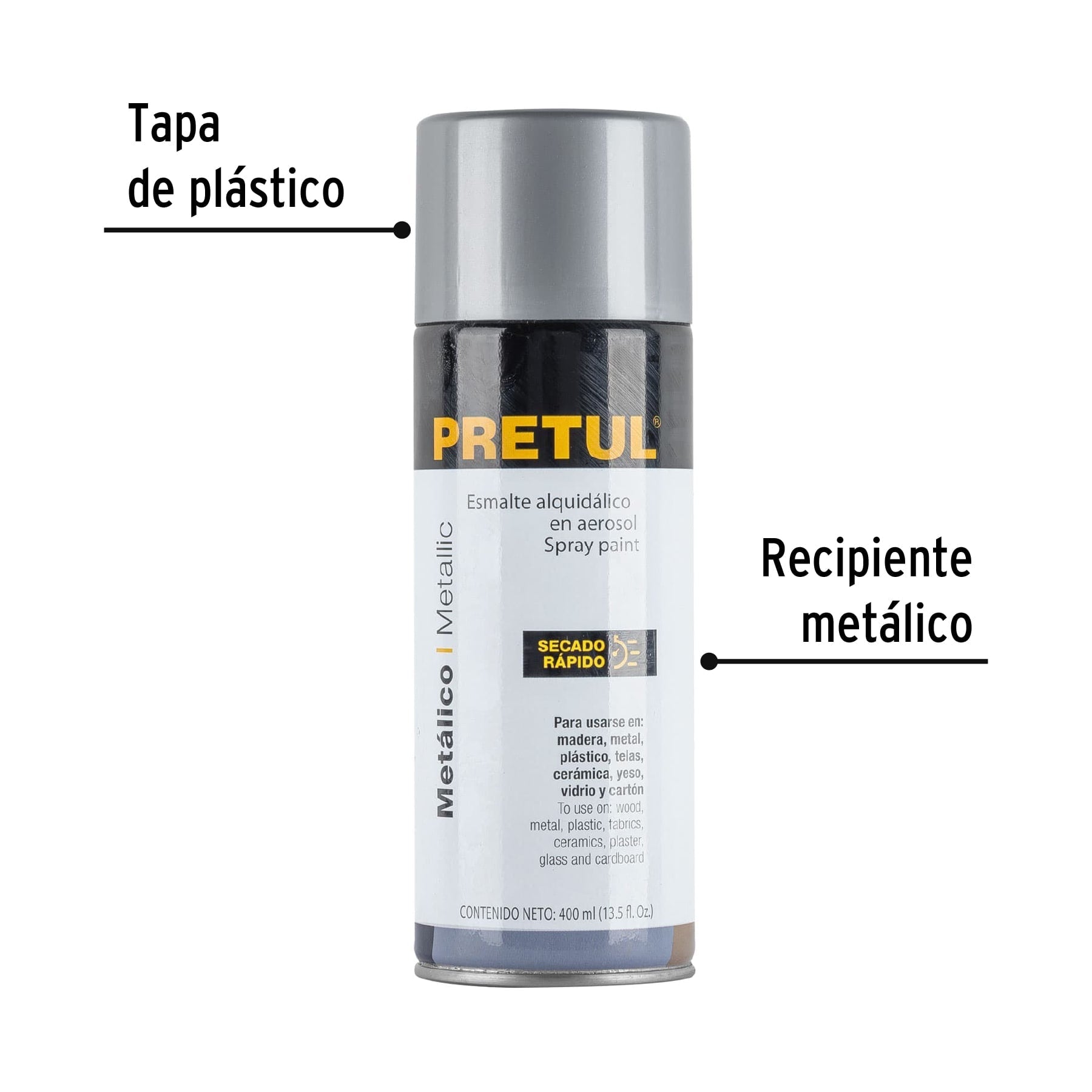 Pintura en aerosol metálica, plata ,400ml, Pretul | PAM-PL-P | 27174