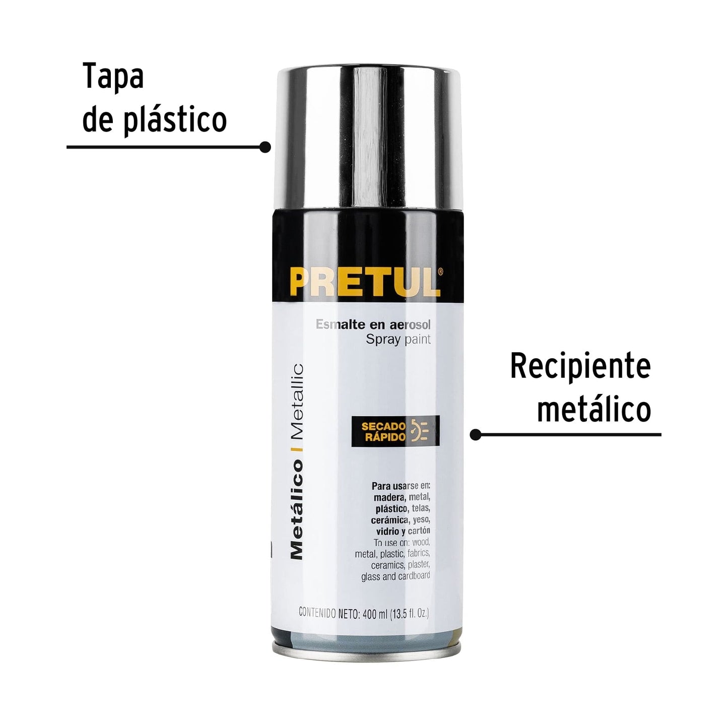 Pintura en aerosol metálica, cromo, 400ml, Pretul | PAM-CR-P | 27177