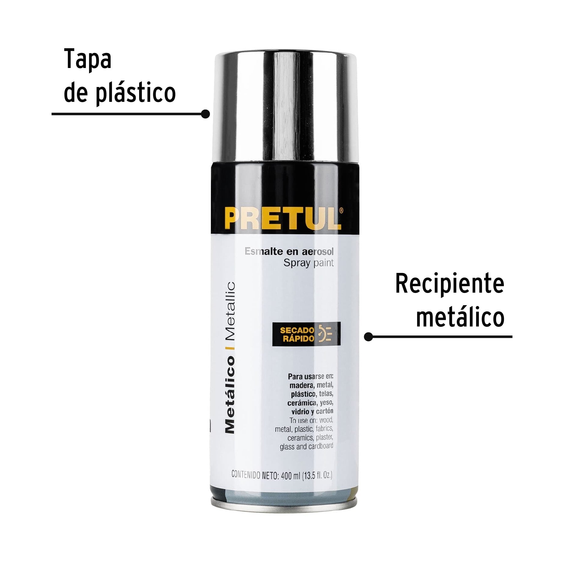 Pintura en aerosol metálica, cromo, 400ml, Pretul | PAM-CR-P | 27177