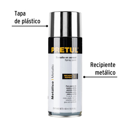 Pintura en aerosol metálica, cromo, 400ml, Pretul | PAM-CR-P | 27177