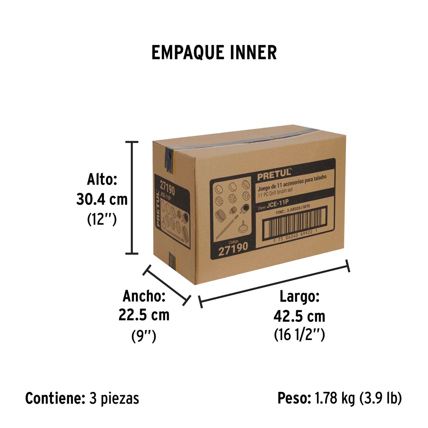 Juego 11 accesorios de limpieza y pulido p/taladro, Pretul | JCE-11P | 27190
