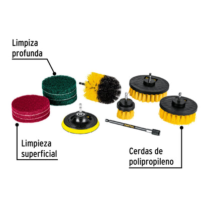 Juego 12 accesorios de limpieza y asentado p/taladro, Pretul | JCE-12P | 27191