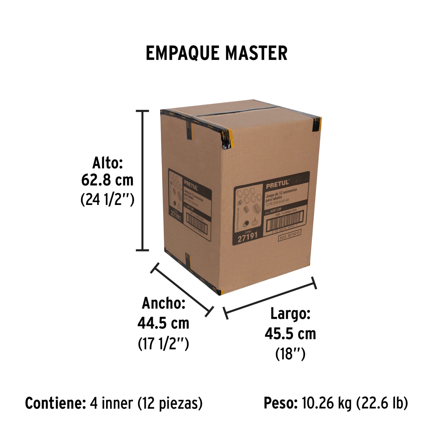 Juego 12 accesorios de limpieza y asentado p/taladro, Pretul | JCE-12P | 27191