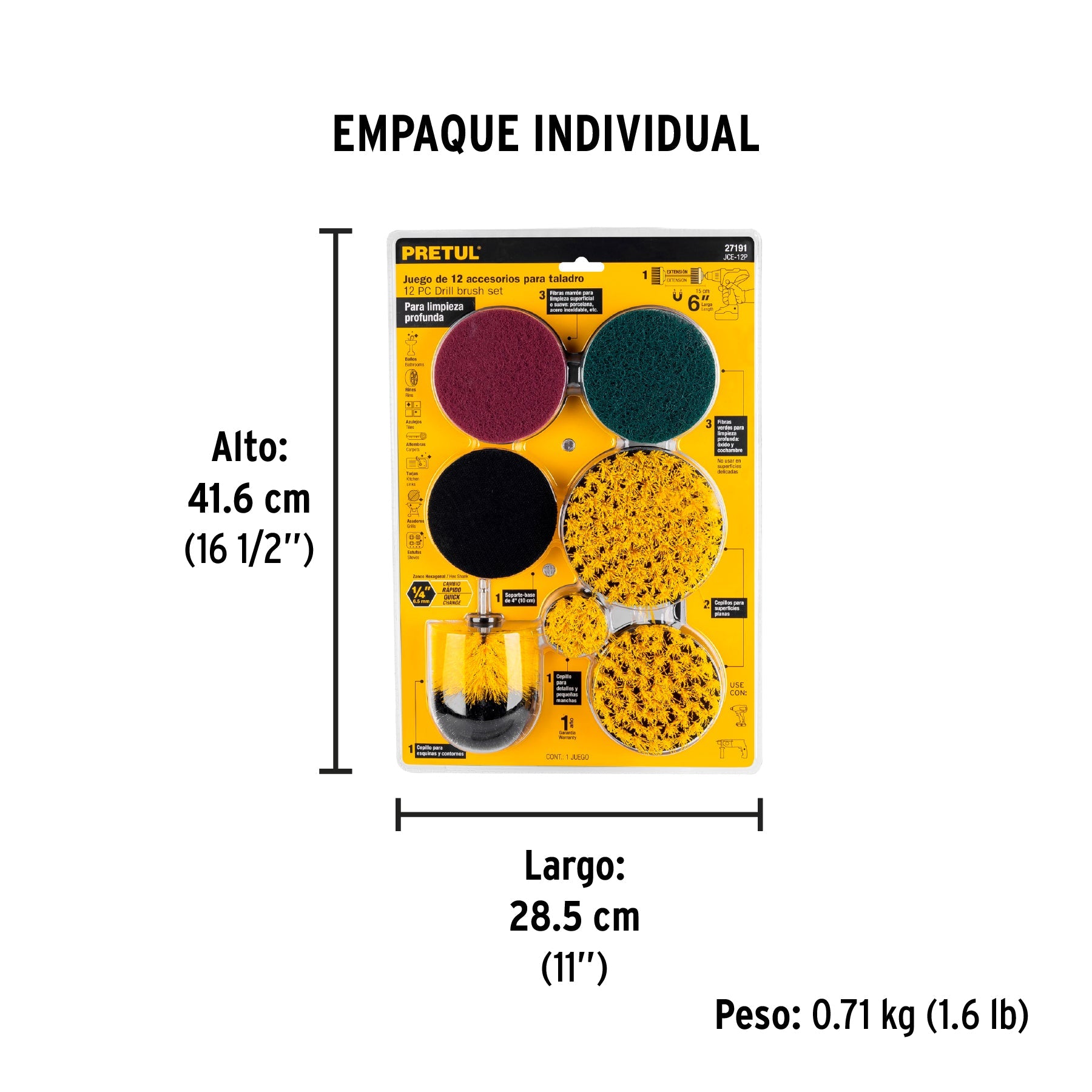 Juego 12 accesorios de limpieza y asentado p/taladro, Pretul | JCE-12P | 27191