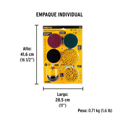 Juego 12 accesorios de limpieza y asentado p/taladro, Pretul | JCE-12P | 27191