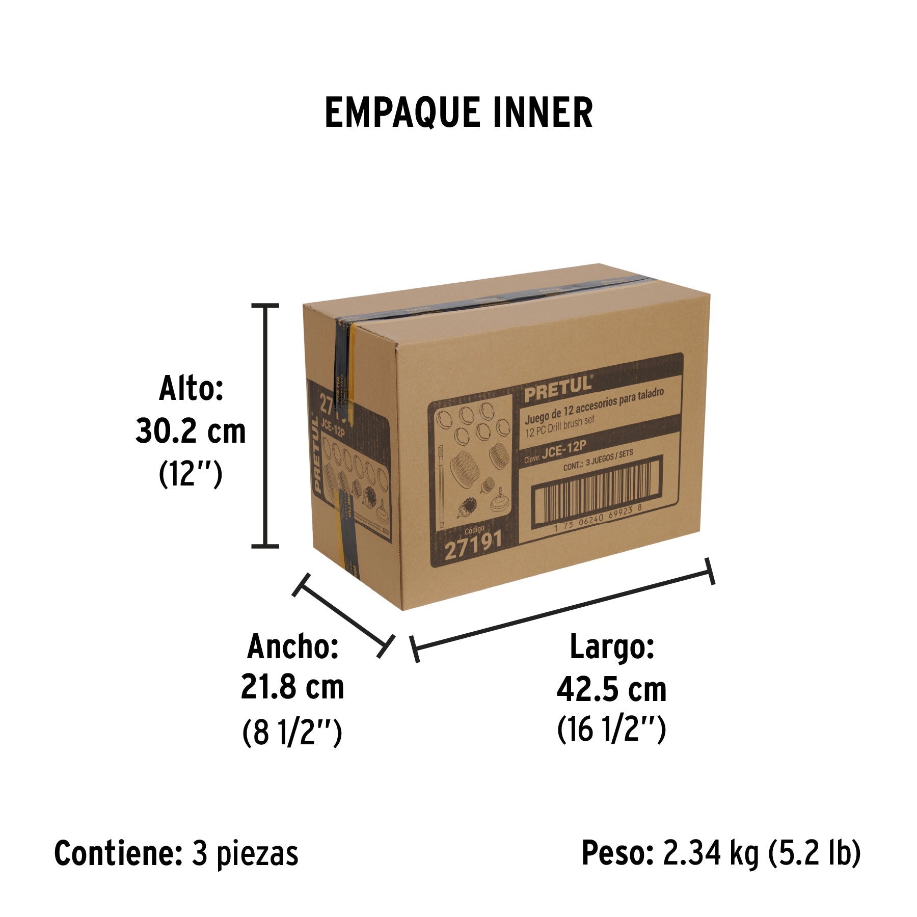 Juego 12 accesorios de limpieza y asentado p/taladro, Pretul | JCE-12P | 27191