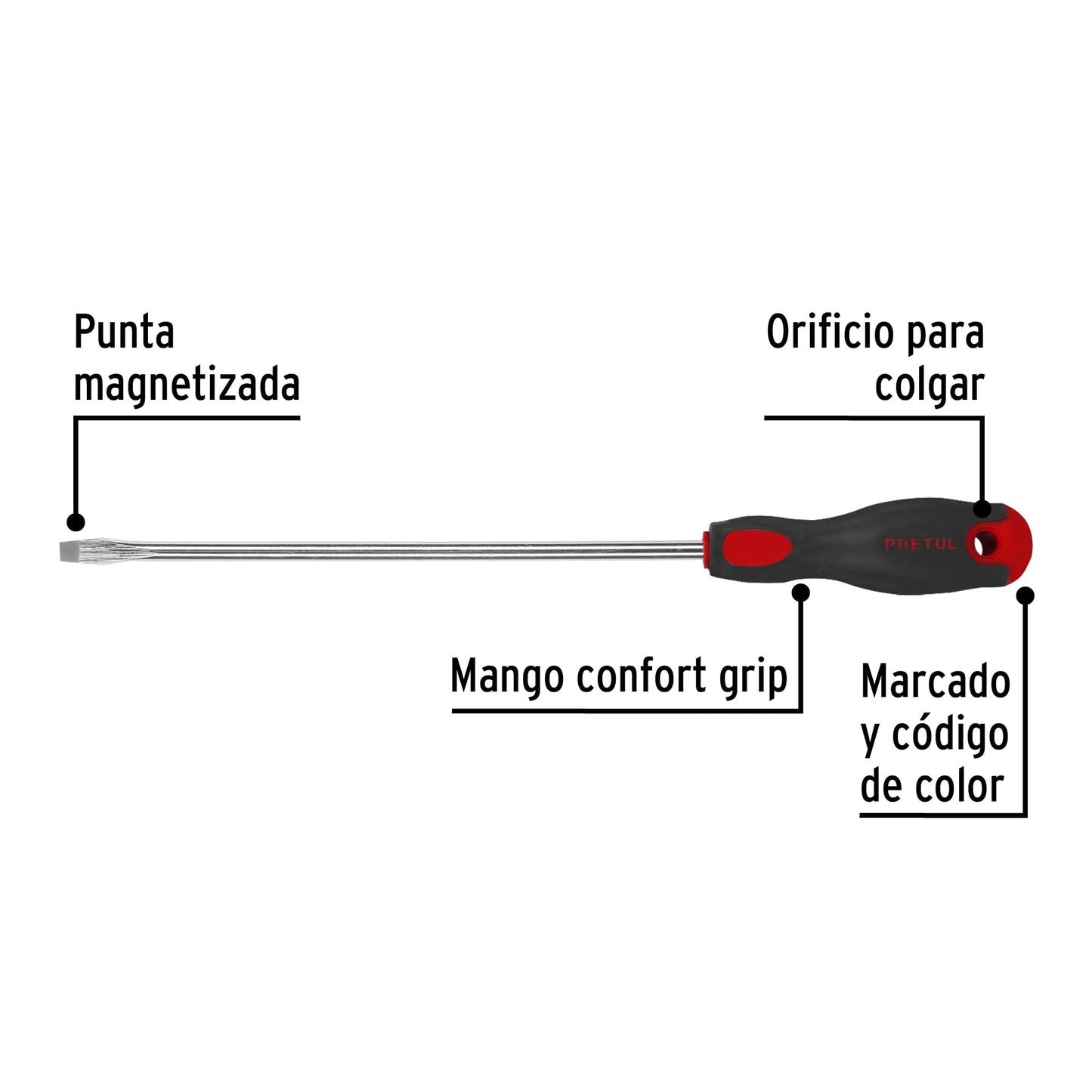Desarmador plano 5/16' x 10' mango Comfort Grip, Pretul | DR-5/16X10BP | 28079